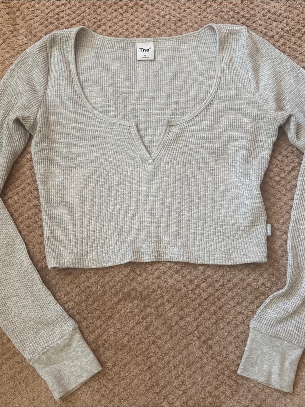 Aritzia Tna Waffle Scoopneck Longsleeve Top Grey - XS
